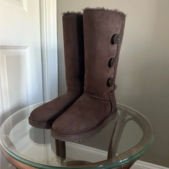 UGG Brown Suede Button-Accent Boots - Picture 1 of 5